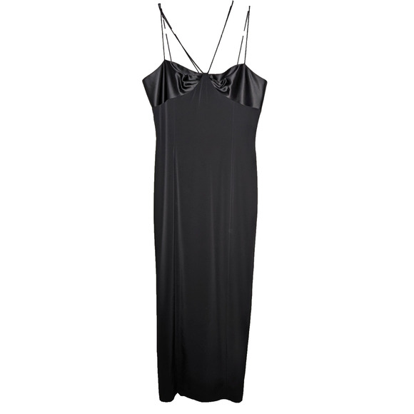 Tahari Black Satin Crepe Strappy Glam Cocktail Evening Formal Slip Maxi Dress 10 - Picture 1 of 9